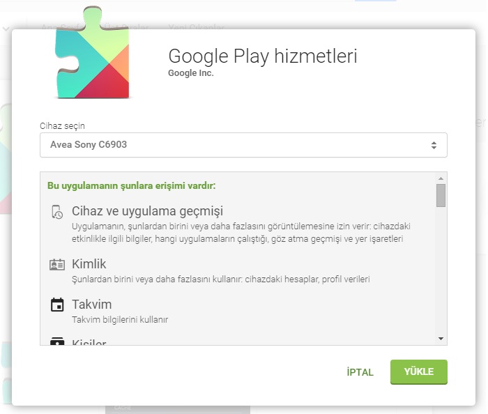 Google play hizmetleri cihaz seçme ekranı